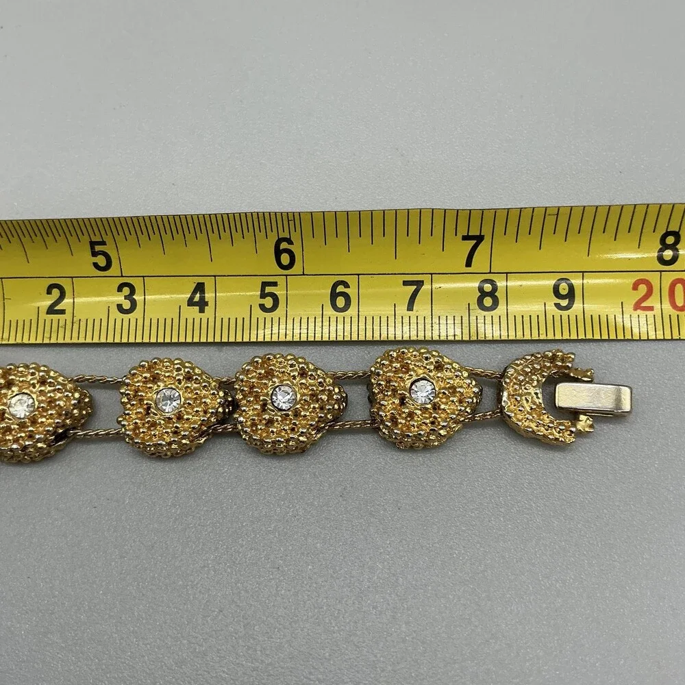 Vintage Lucoral Womens Watch 26mm White Dial Gold Tone Crystals Bracelet 7.75